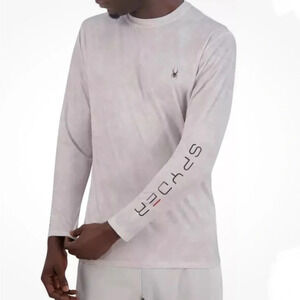 Spyder Swim Men's Long Sleeve Rash Guard Shirt, Gray, Medium